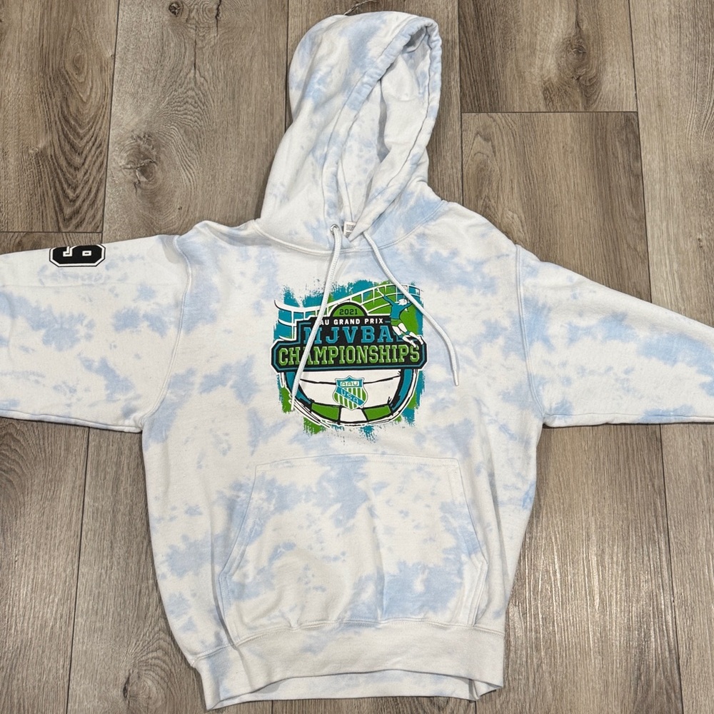 White and Blue Tie-Dye Hoodie